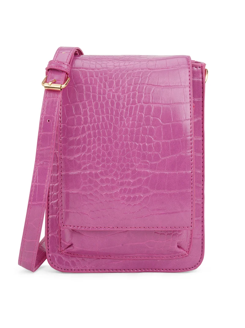 جلو باص حقيبة نسائية وردية صغيرة مستطيلة بتأثير حيواني مع حزام قابل للفصل